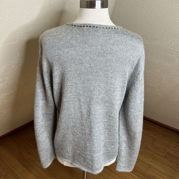 Vintage Cardigan Womens Large Gray Ramie Mohair Floral Embroidered Button Down - Picture 9 of 9